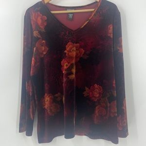 Avenue velour shades of burgundy gothic floral soft romantic long sleeve top